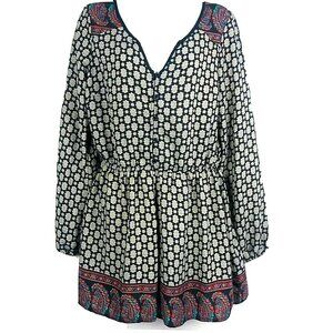 Western Boho Chic Romper Large Paisley Mandala Indie Chiffon Stretch Waist